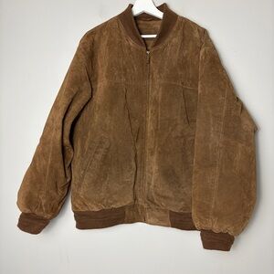 Croft‎ and Barrow Leather Bomber Full Zip Brown Jacket Men's Large